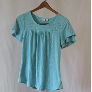 Kim Roger’s Teal Blue Short Sleeve Casual Sring Shirt